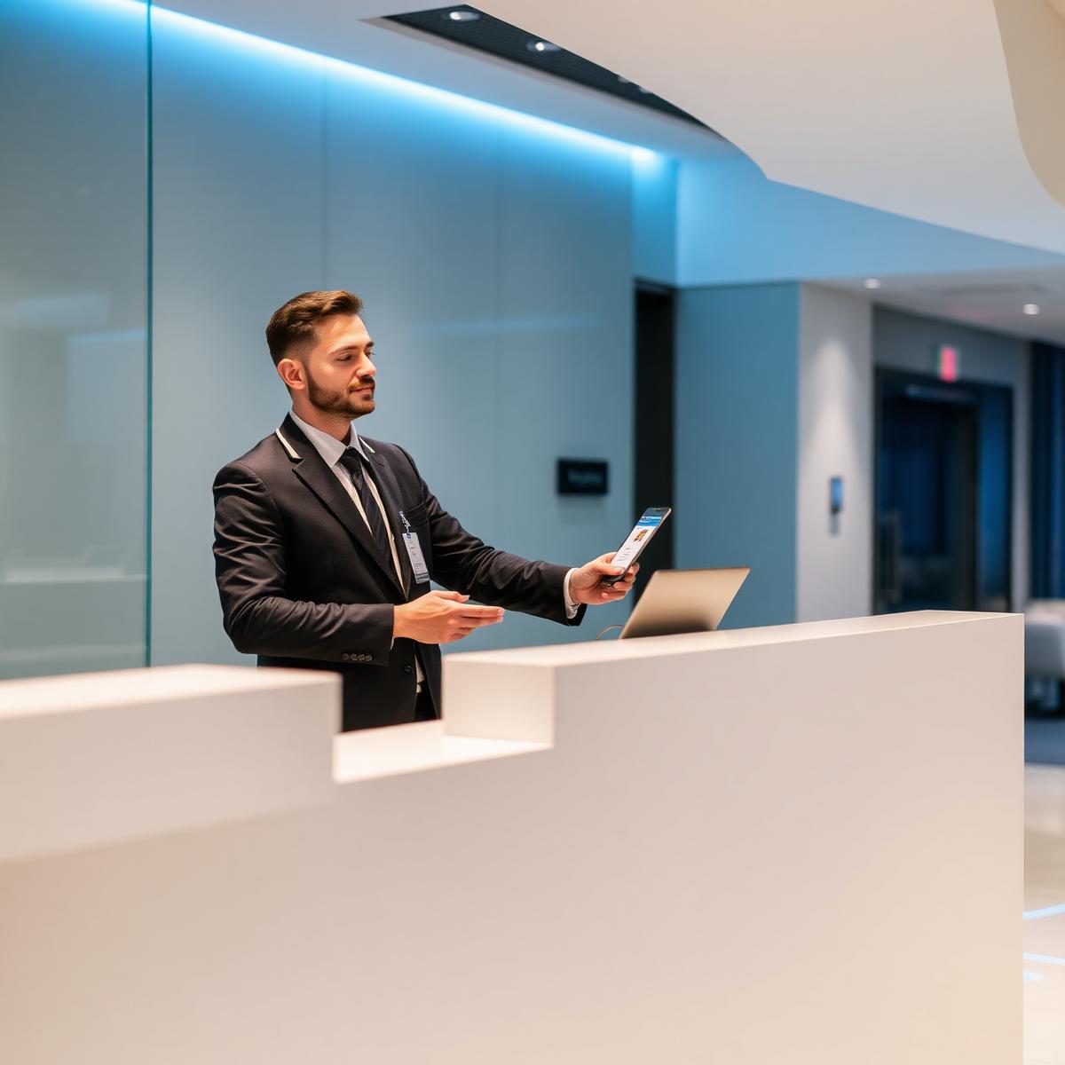 Controlador de acesso em recepção corporativa